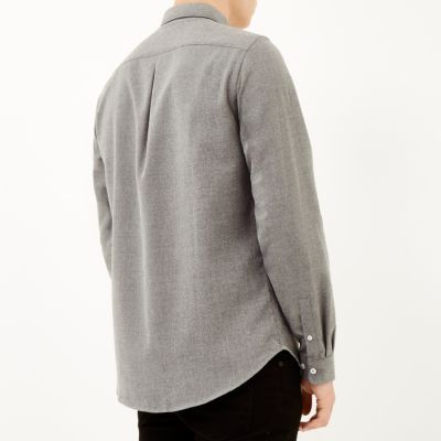 Grey flannel long sleeve slim shirt